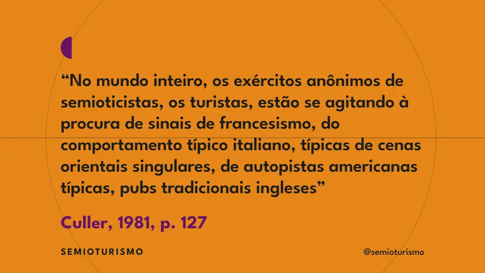 Card com a citação de Jonathan Culler (1981) sobre turistas como semioticistas, usada na masterclass